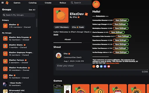 ดาวน์โหลด Efaz’s Roblox Extension ล่าสุด – ปรับแต่ง Roblox ได้ครบในที่เดียว - Screenshot 3