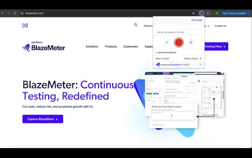 BlazeMeter ดาวน์โหลดฟรี – ส่วนขยาย Chrome สำหรับทดสอบประสิทธิภาพ - Screenshot 1
