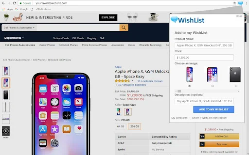 ดาวน์โหลด Add to WishList.com ส่วนขยายเบราว์เซอร์ – เก็บรายการโปรดได้ทุกเว็บ - Screenshot 1