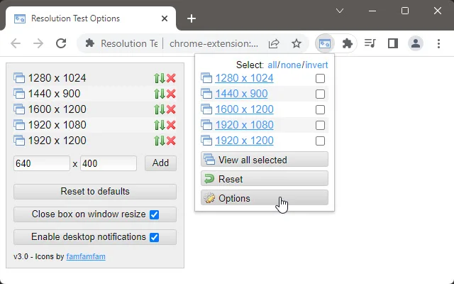 ดาวน์โหลด Resolution Test ส่วนขยายทดสอบหน้าจอสำหรับนักพัฒนาเว็บฟรี - Screenshot 2