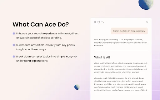 ดาวน์โหลด Ace AI Assistant ล่าสุด – ตัวช่วยค้นหาอัจฉริยะบน Chrome ฟรี - Screenshot 2