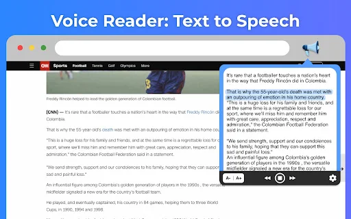 Text to Speech: Voice Reader TTS – ฟังข้อความบนเว็บฟรีบน Chrome - Screenshot 1