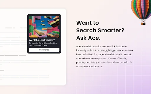 ดาวน์โหลด Ace AI Assistant ล่าสุด – ตัวช่วยค้นหาอัจฉริยะบน Chrome ฟรี - Screenshot 1